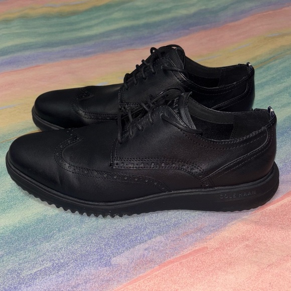 Cole Haan Grand+ Wingtip Oxford Men Size 11.5 Black Leather Comfort Shoes C36938